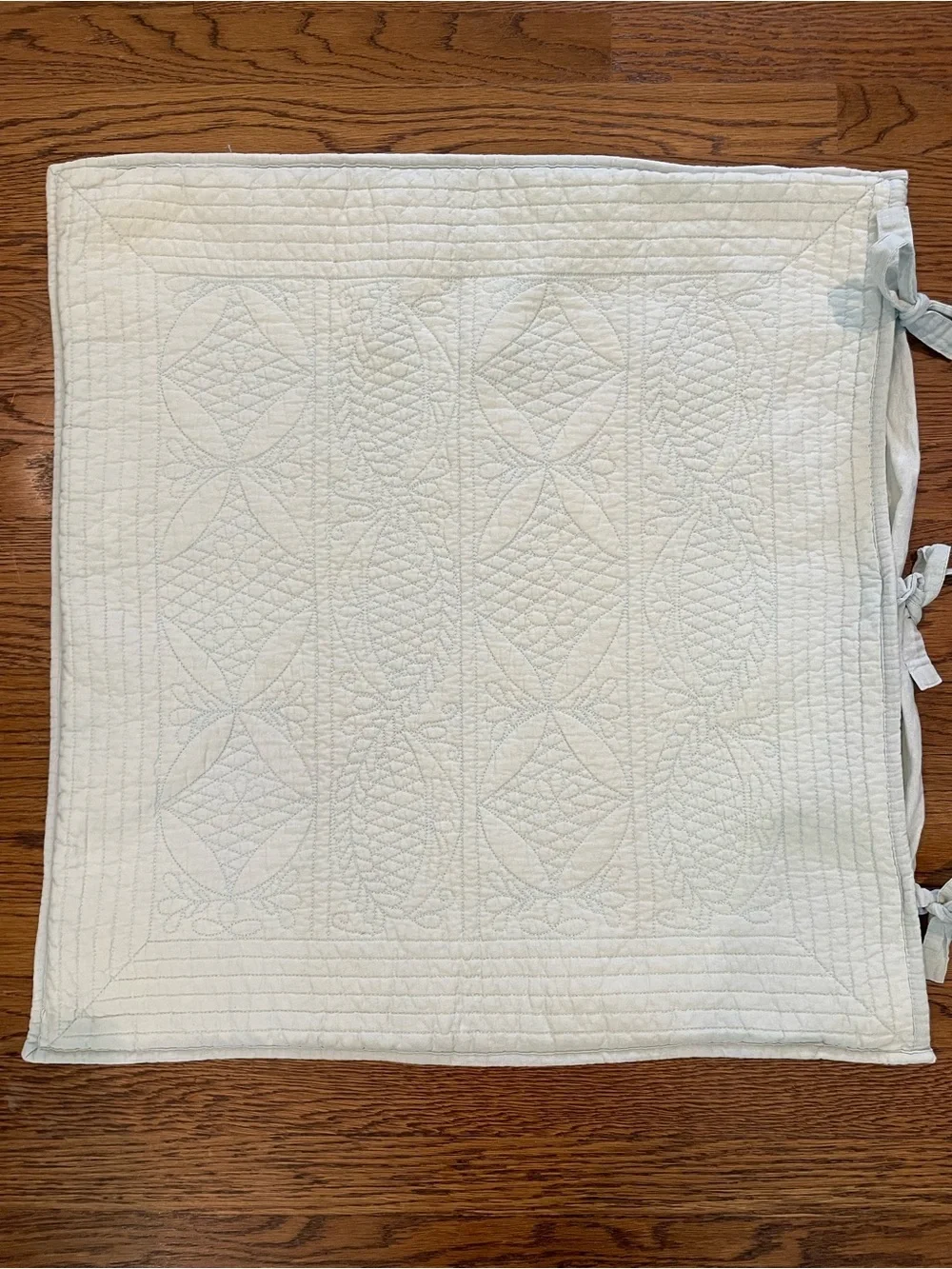 S/2 Pottery Barn Hanna Euro Shams Quilted Cotton Linen Surfspray Blue Green